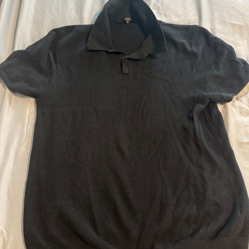 Quince Mesh-Stitch Button-Up Sweater Polo